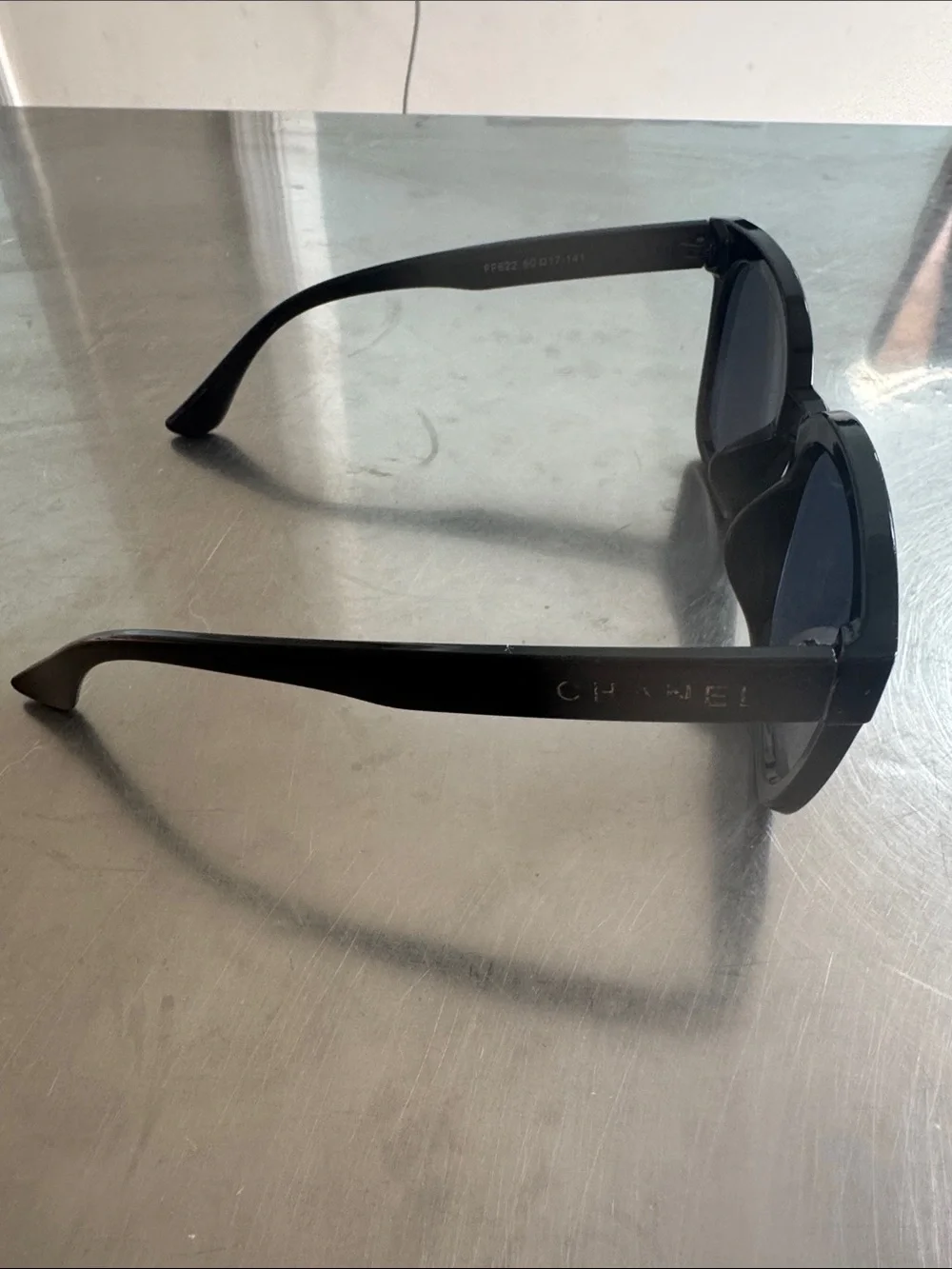 CHANEL Black Oversized Square Sunglasses with Gold Logo
